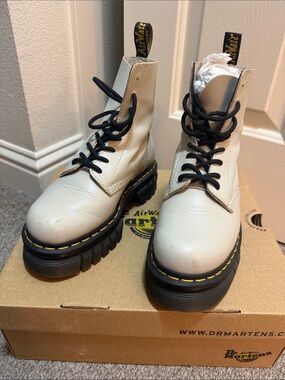 Dr. Martens White Leather Lug Sole Lace-Up Boots